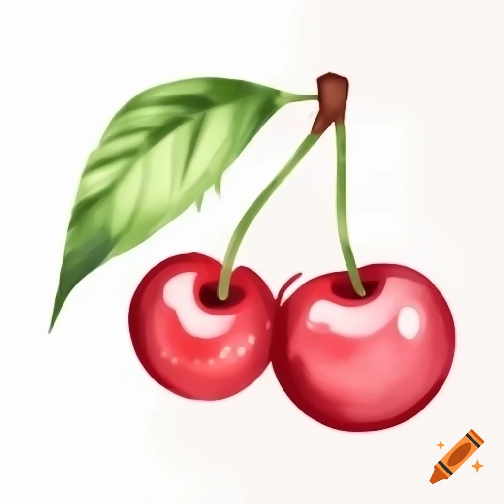 Cartoony watercolor cherry cluster on white background