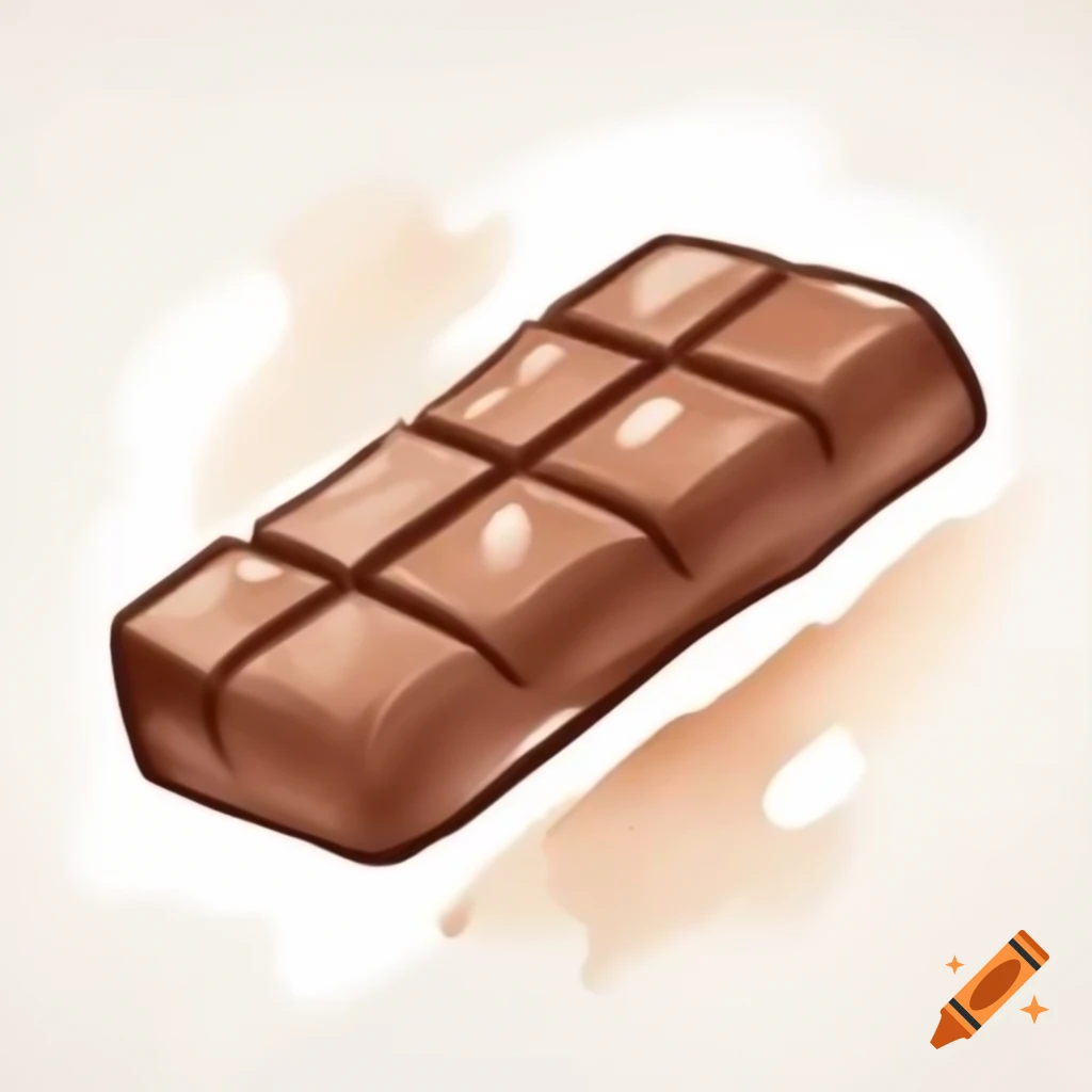 Cartoon-style chocolate bar on white background, watercolor effect