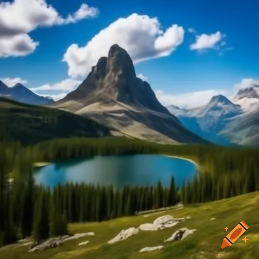 Mountain landscape with lake in foreground