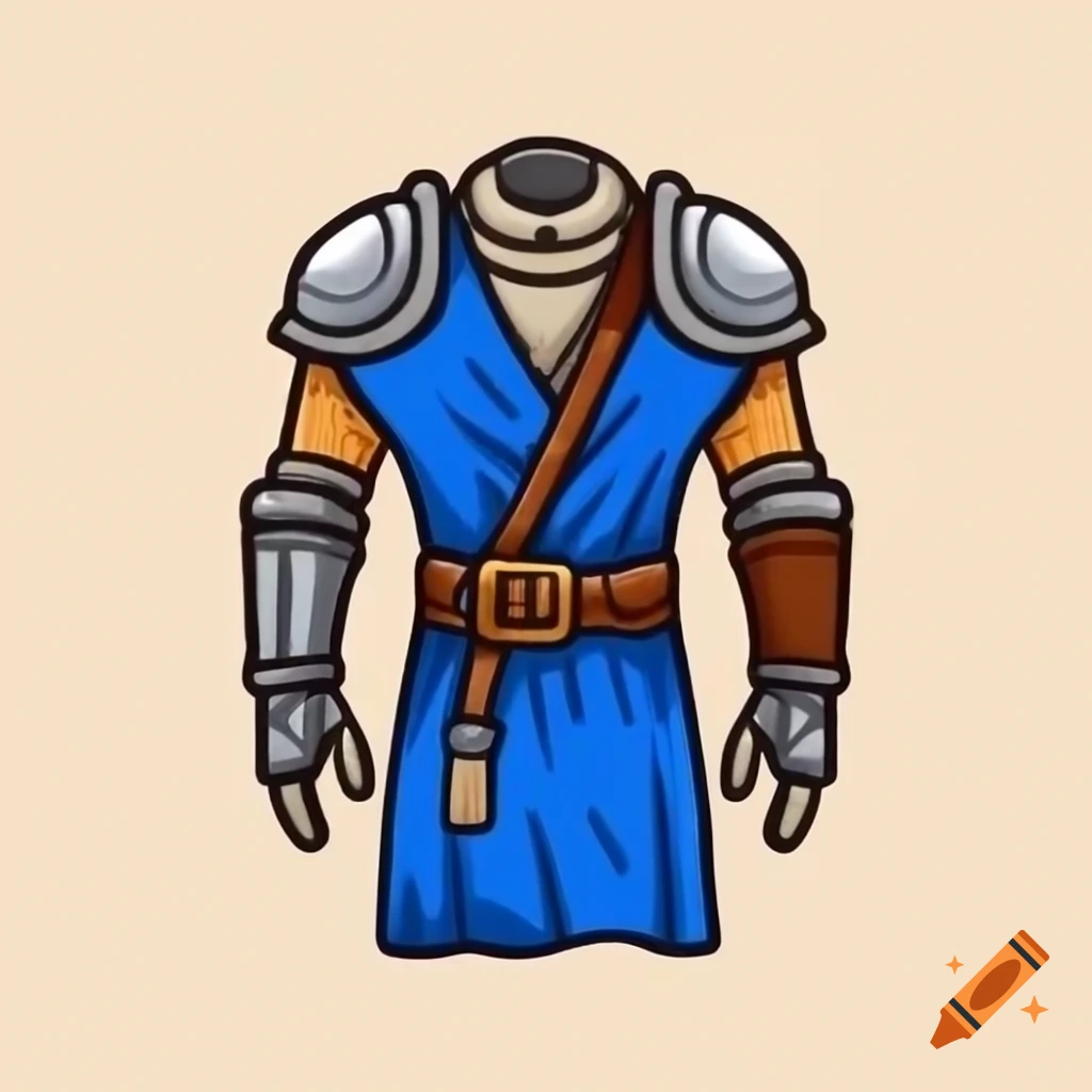 Blue wool robe with leather armor and iron shoulder pad, inspired by Darkest Dungeon