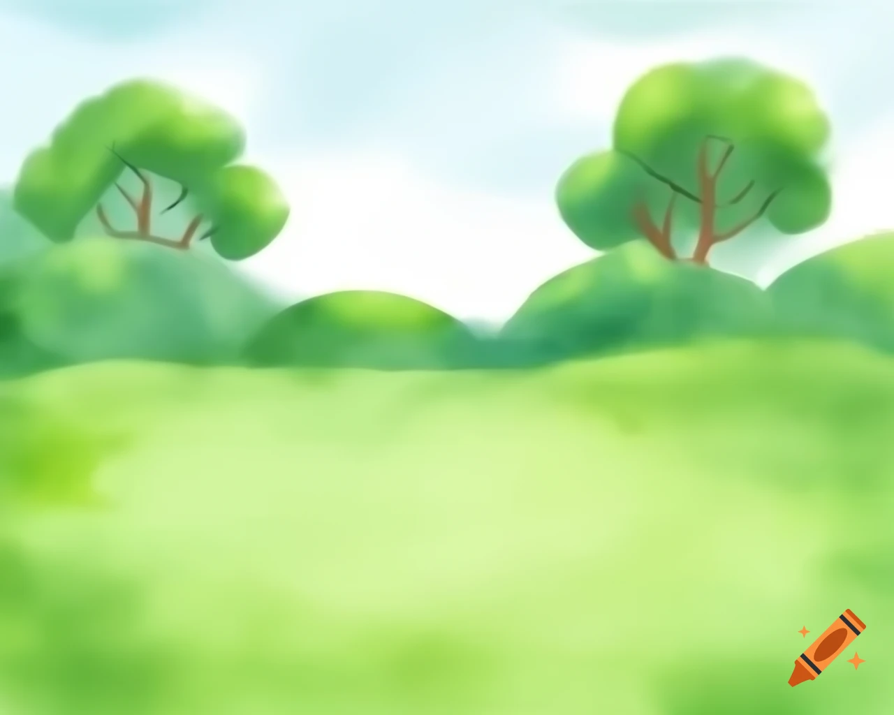 Cartoon-style green park illustration on white background, watercolor technique