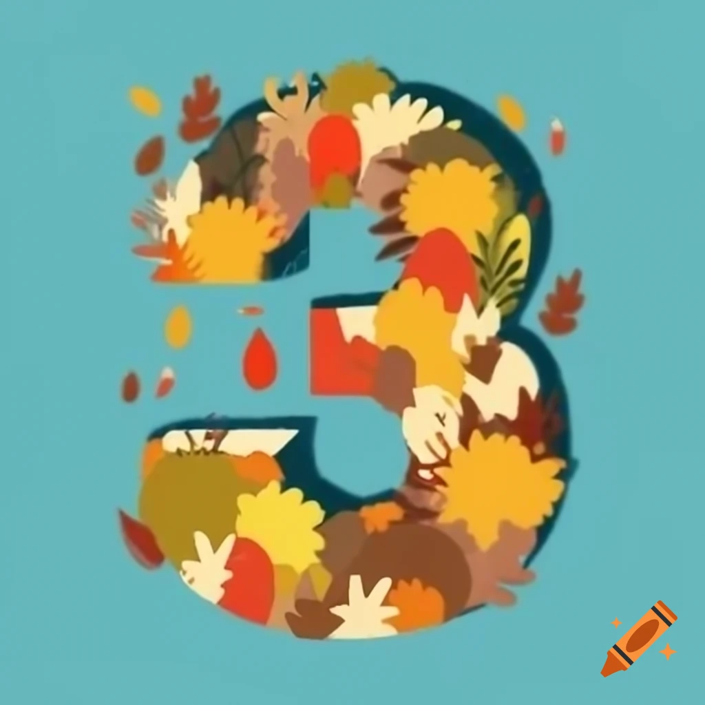 Abstract representation of the number 3 in autumn style on craiyon