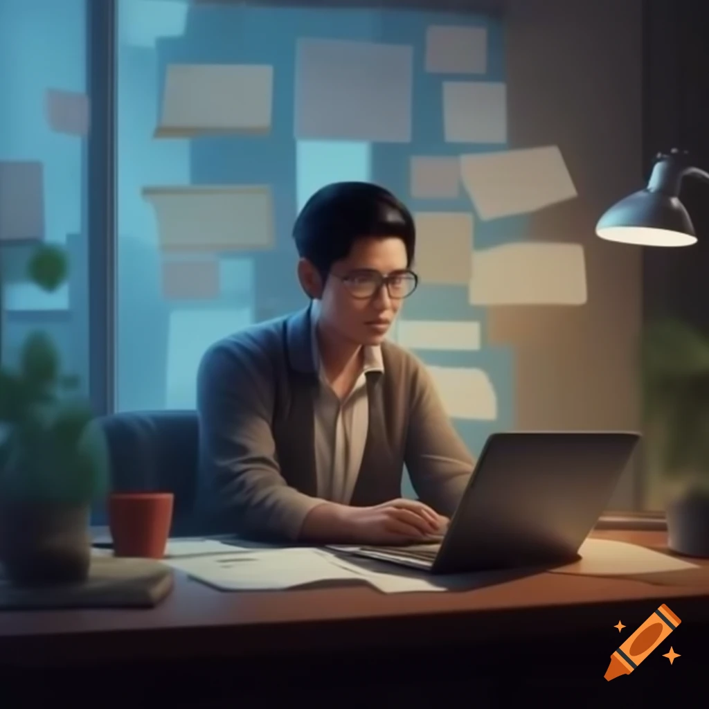 Young Asian entrepreneur working on document compliance in modern office