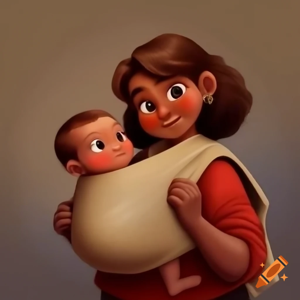 European mother cradling her baby in a wrap, enjoying a happy moment