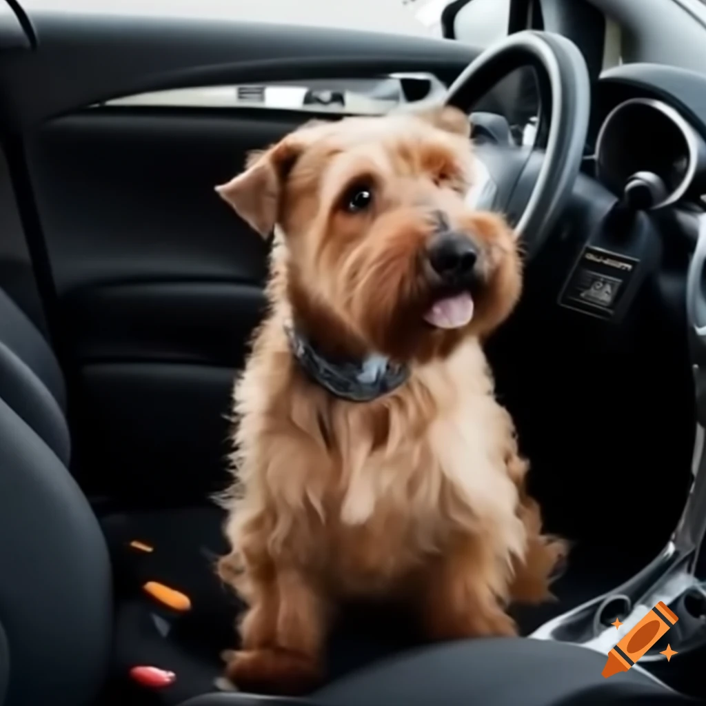 Border terrier sitting in a Ford Fiesta