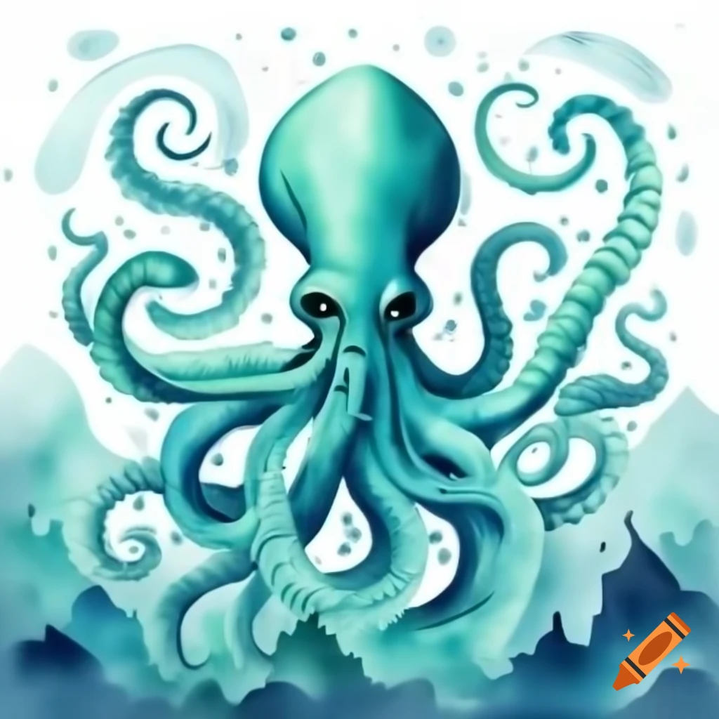 Legendary Kraken emerging with extending tentacles and churning water