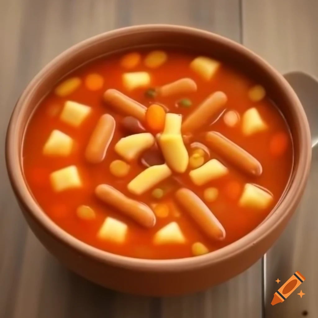 Photo-realistic bowl of hotdog soup, high resolution and detailed