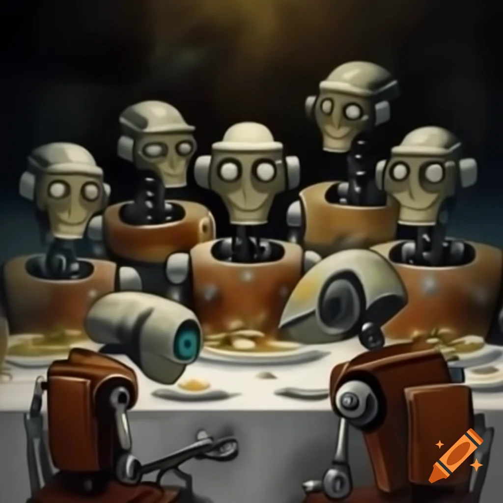 Satirical robots interpretation of the Last Supper painting