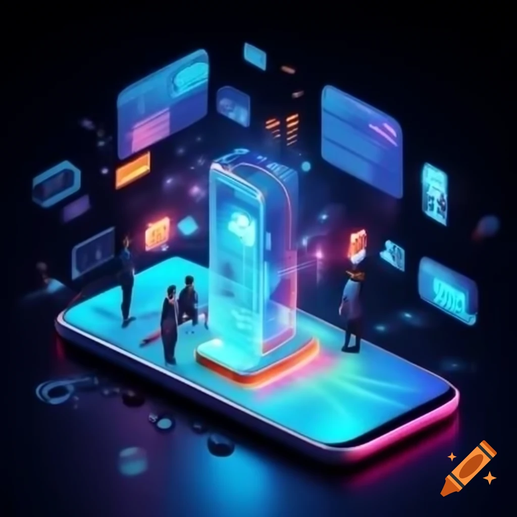 Futuristic mobile phone projecting holographic images for 3D visualization