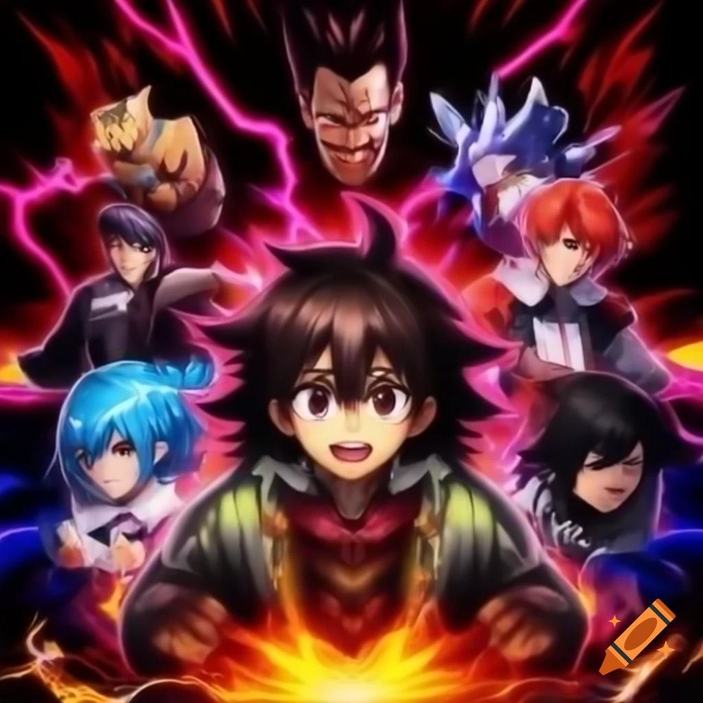 Anime-themed thumbnail with characters in epic battle scenes, vibrant colors