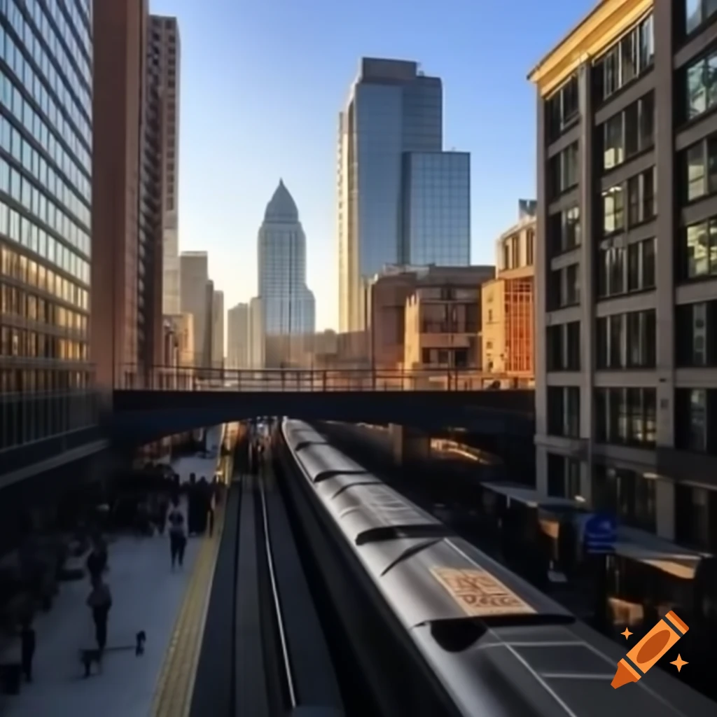 D62A train approaching 74th Street Station among skyscrapers in winter
