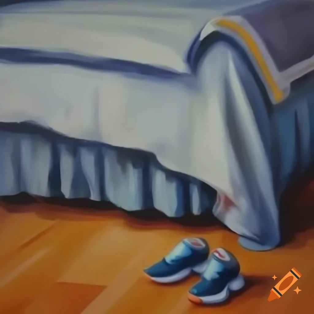 Running shoes placed neatly on the floor beside a bed