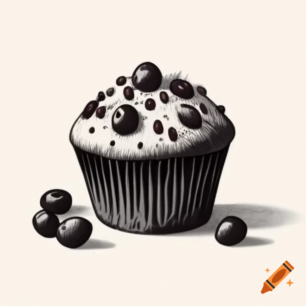 Black and white drawing of muffin silhouette with cranberries