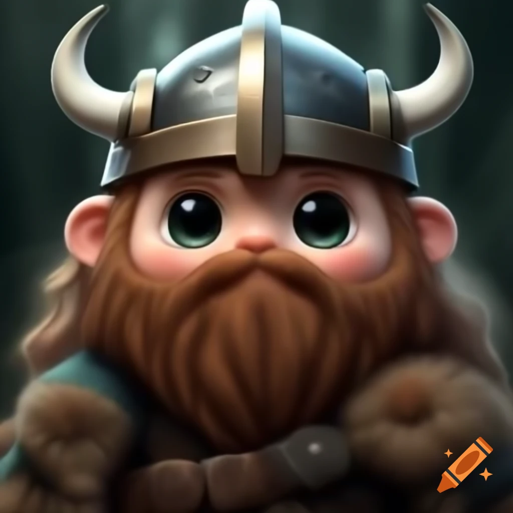 Happy cute viking character with large eyes