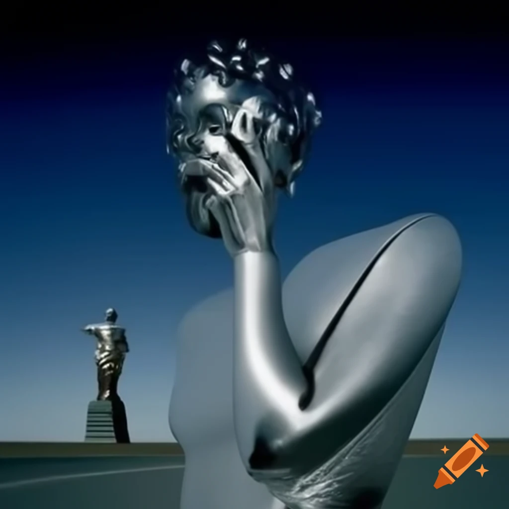 Pop surrealism photography featuring silver statue from the 2000s