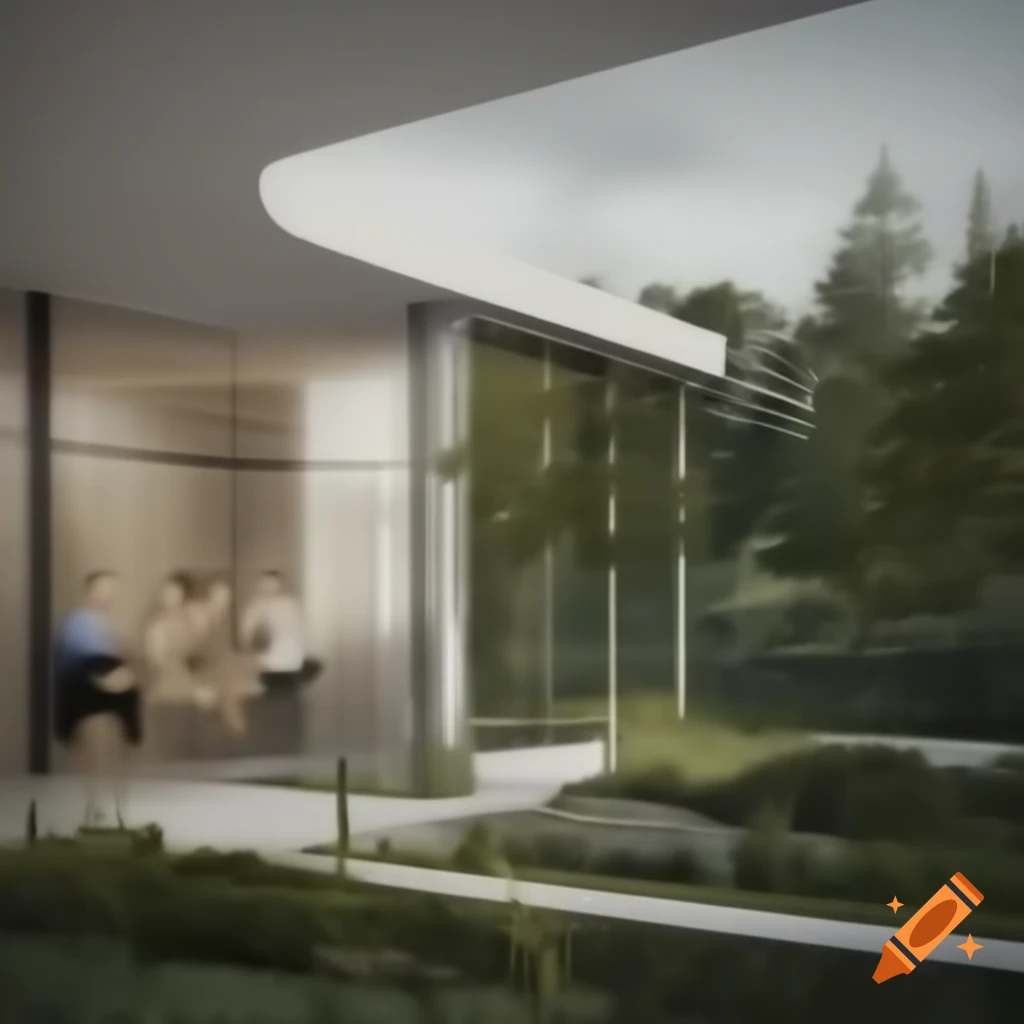 Futuristic classroom with natural light, glass features, and modern seating