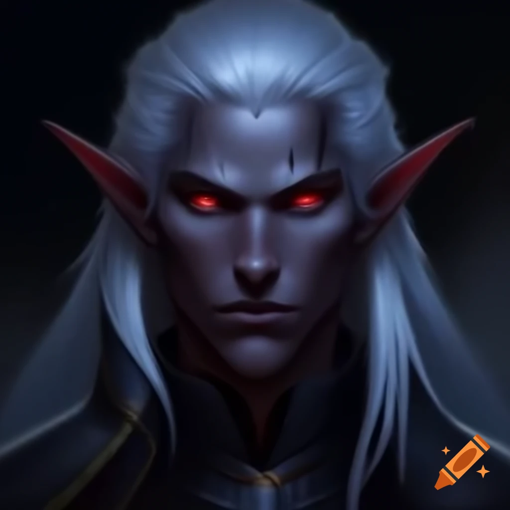 Dark Elf Admiral featuring silver hair and red eyes