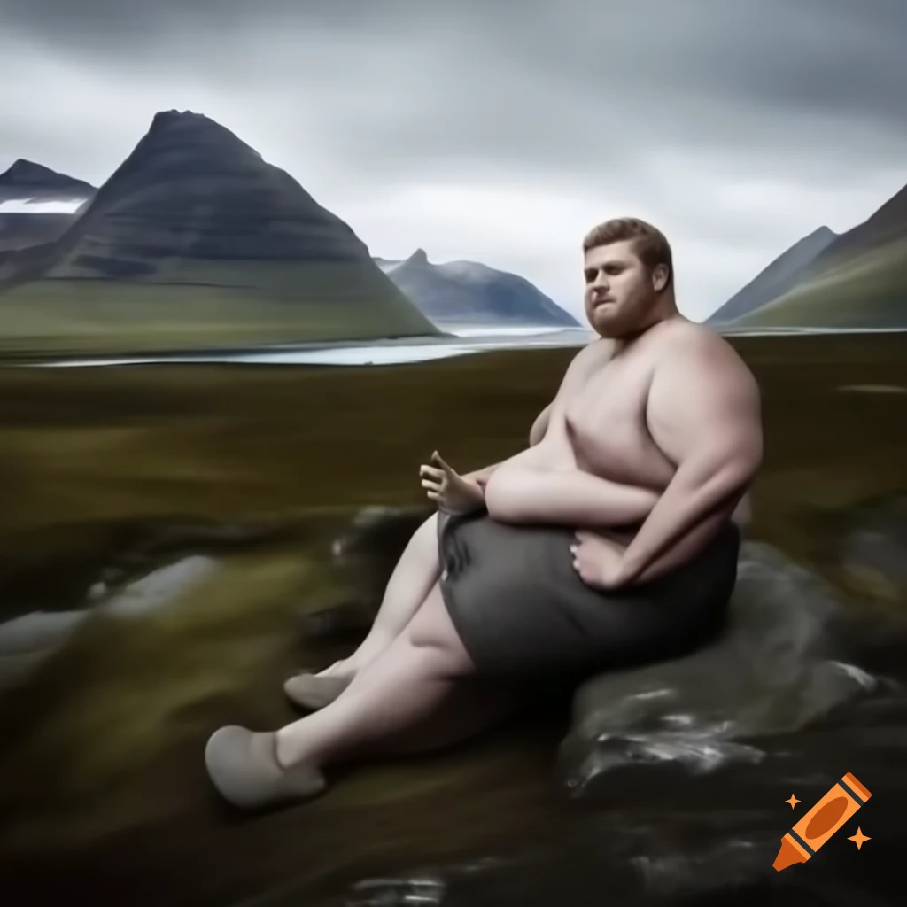 Scenic view of a man in the fjords of Norway with the name 'Jon Rømme'