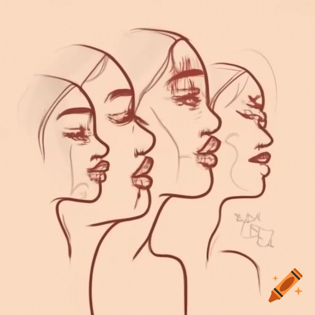 Line drawing depicting strong women with scars symbolizing beauty and resilience