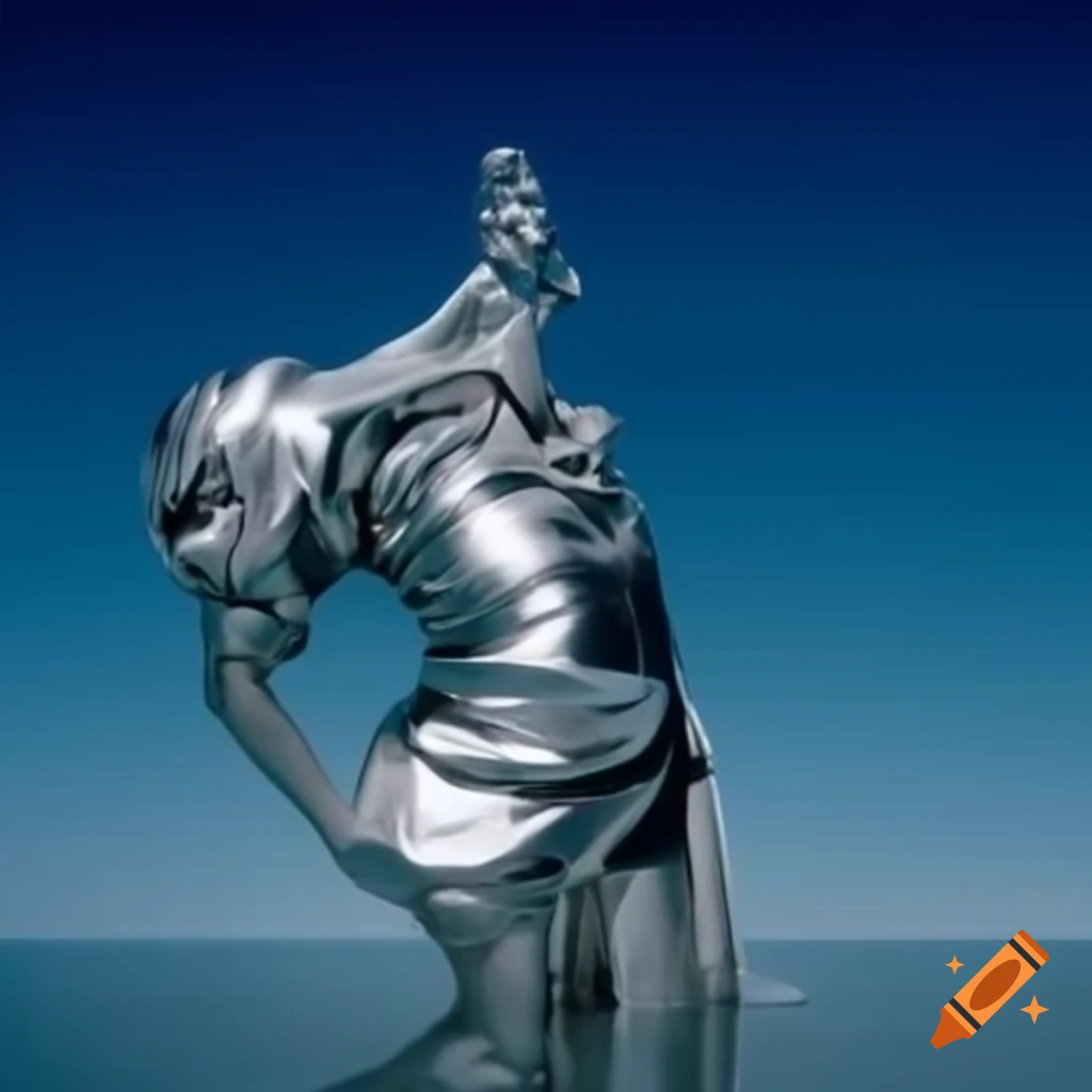Pop surreal photography featuring silver statue from the 2000s
