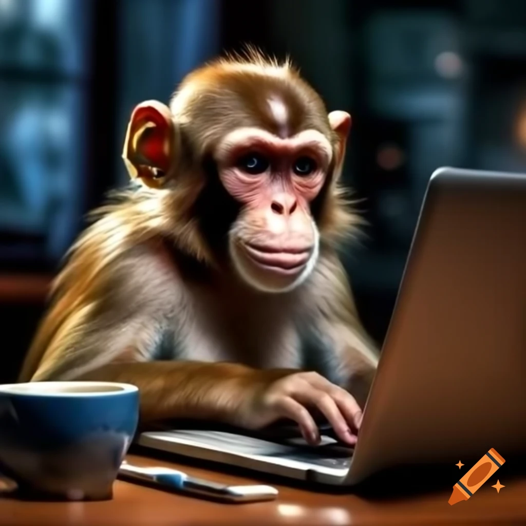 Monkey working on laptop