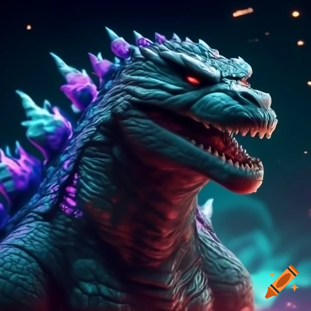 Vaporwave style Godzilla inspired by 80s aesthetics