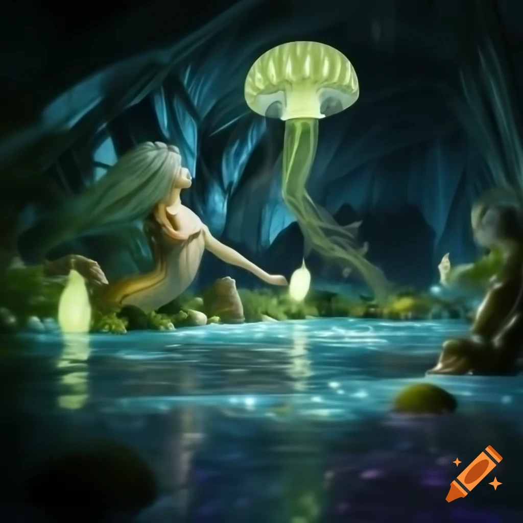 Close-up portrait of biopunk cyborg mermaid goddesses in captivating realm