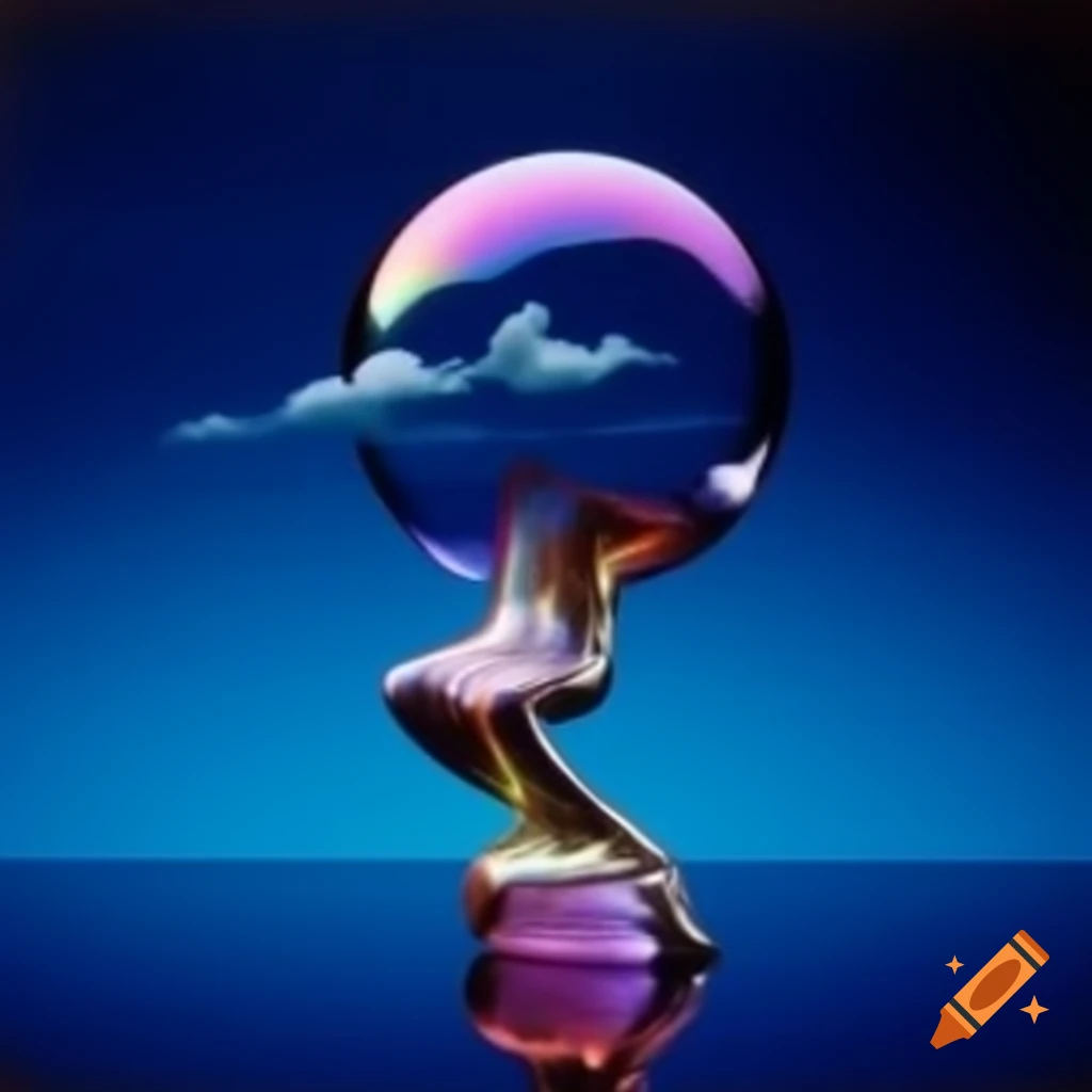 Pop surreal photography featuring iridescent glass statue