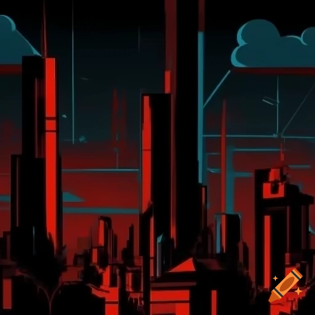 Abstract graphic design of Soviet architecture in a night city, comic book style