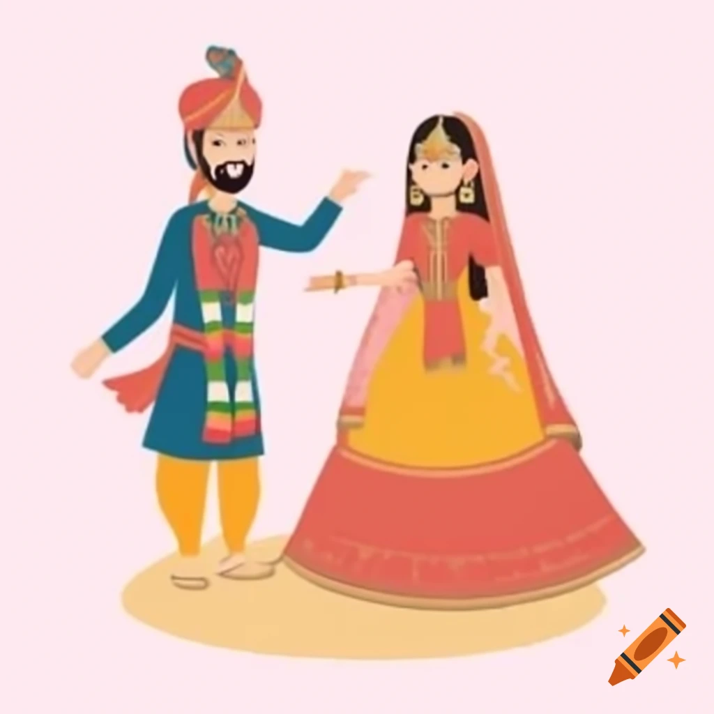 Traditional Indian bride and groom in wedding attire
