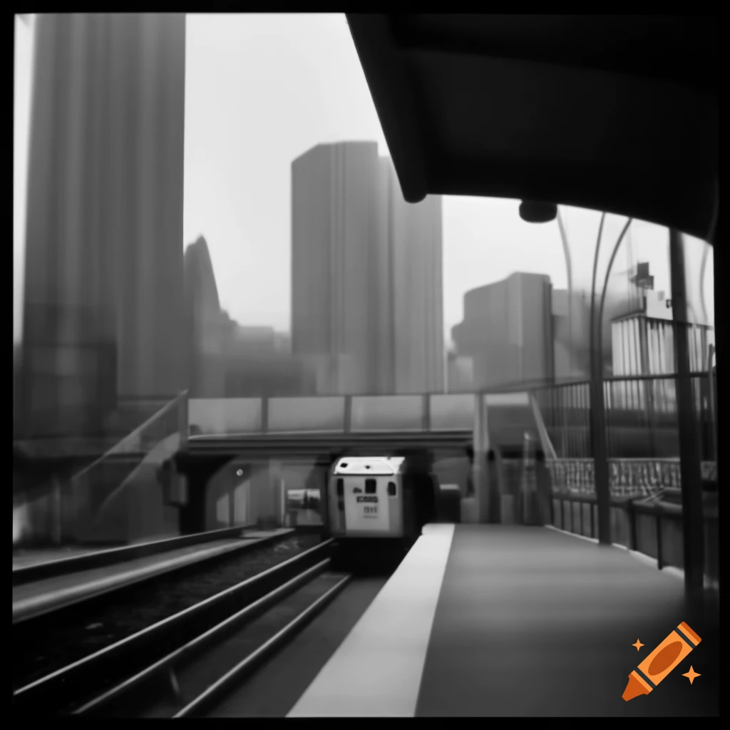 D62A train entering elevated station in winter with skyscrapers in background