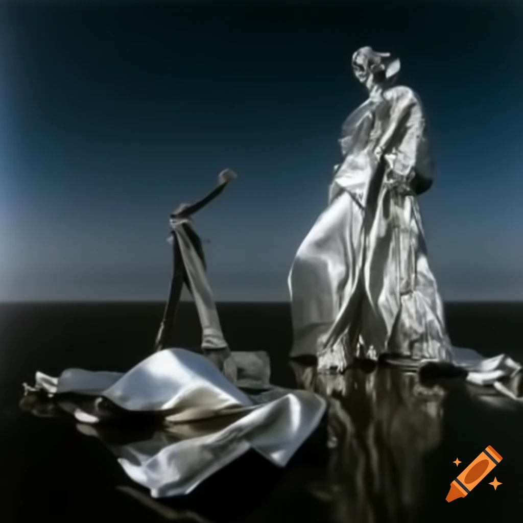 Pop surreal photography featuring silver statue from the 2000s