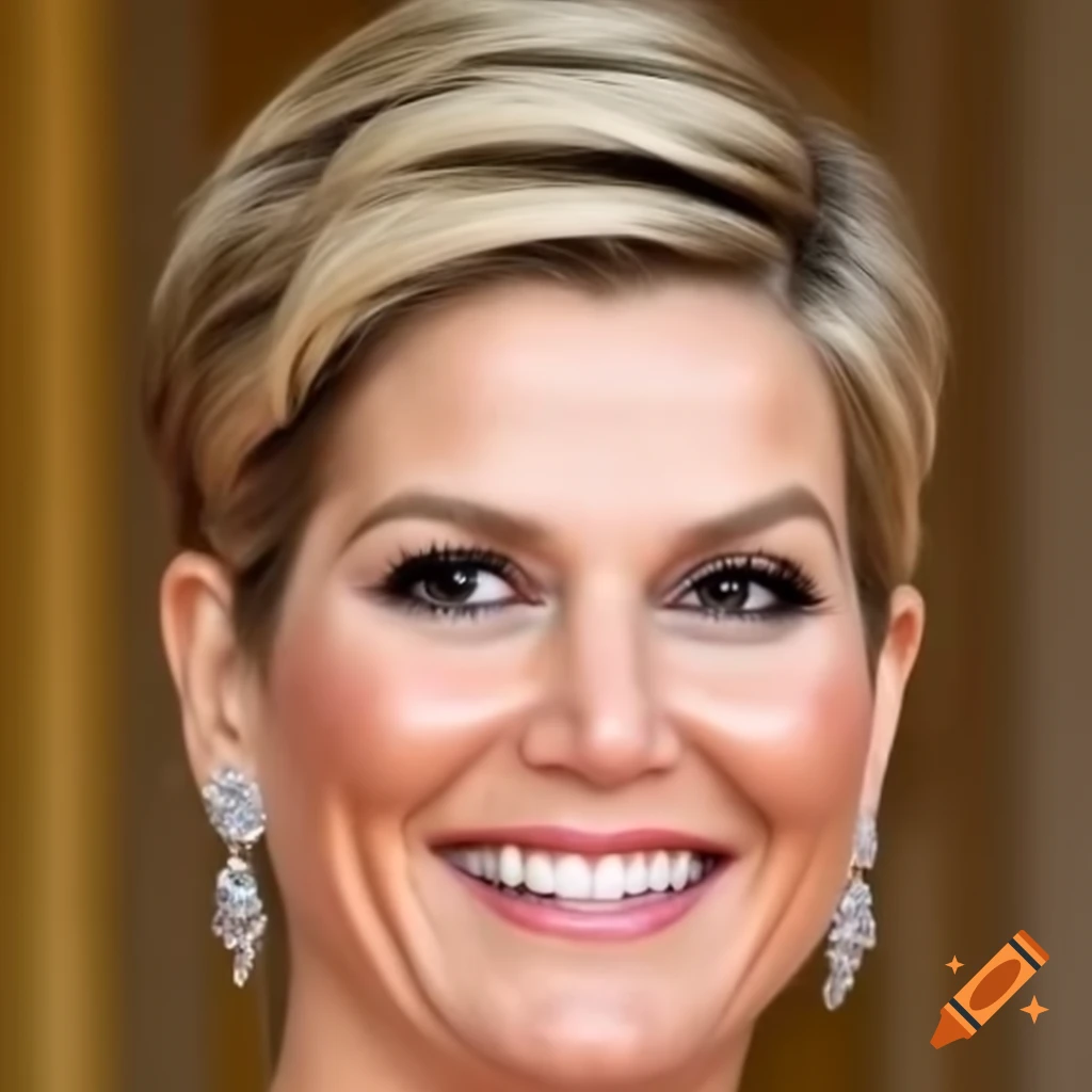 Queen Maxima Showcasing Short Pixie Cut And Regal Style On Craiyon