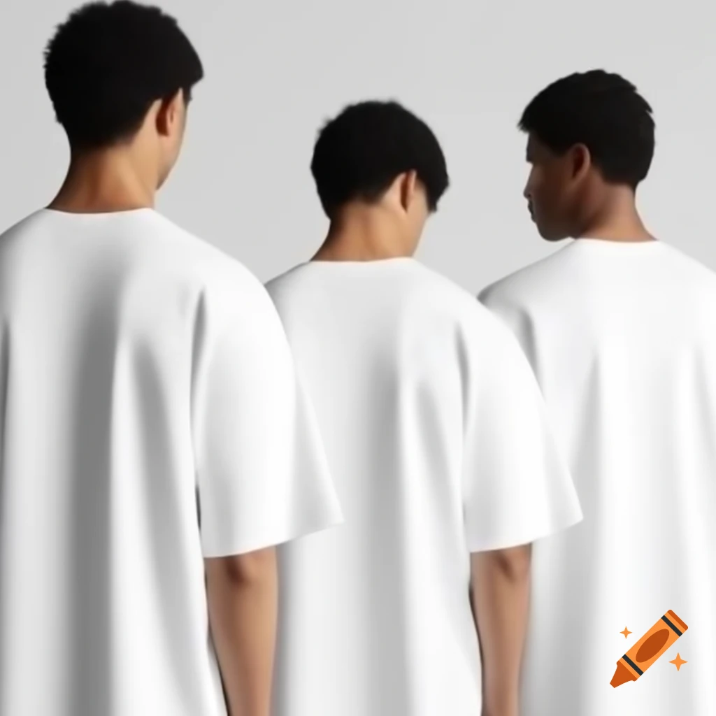 Group of men wearing oversized white t-shirts