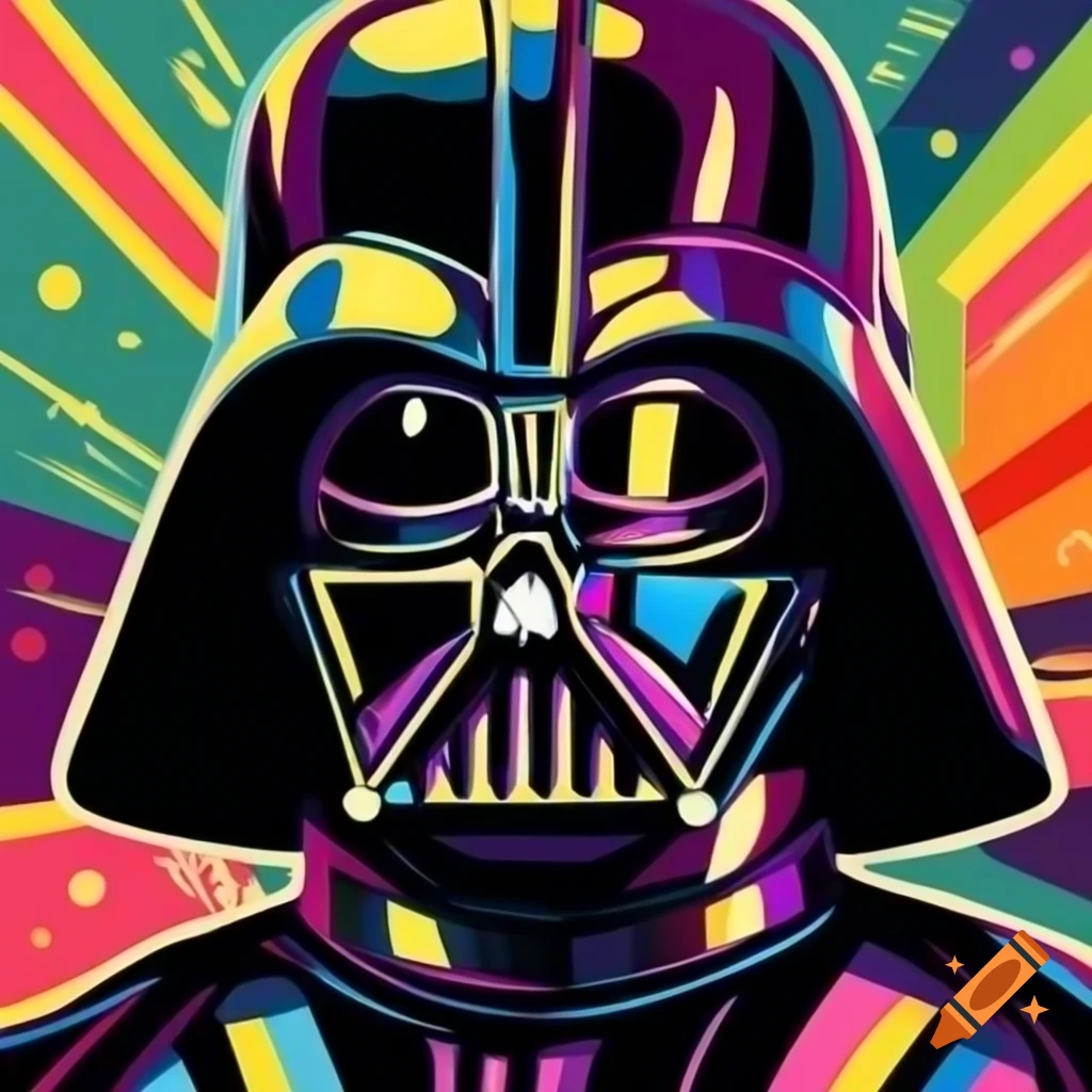 Colorful pop art representation of Darth Vader