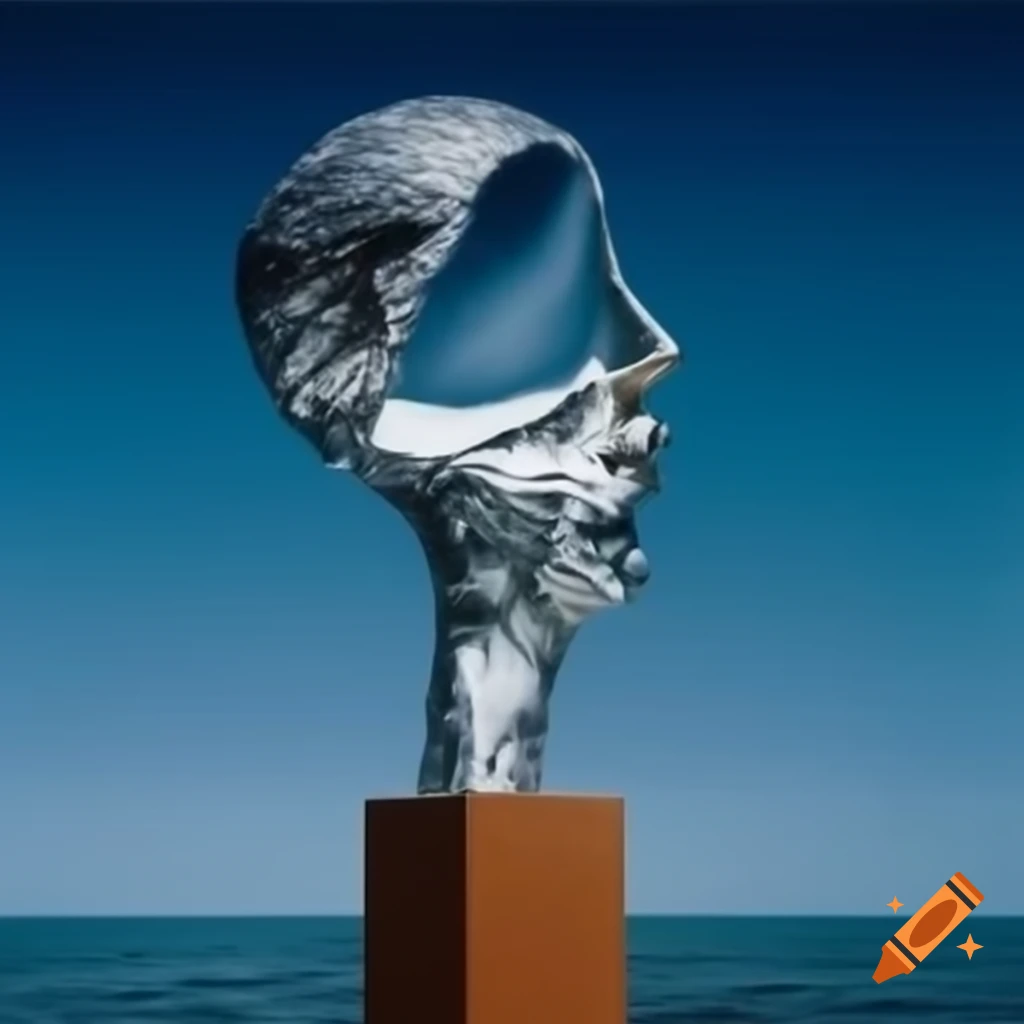 Pop surreal photography featuring a silver statue from the 2000s