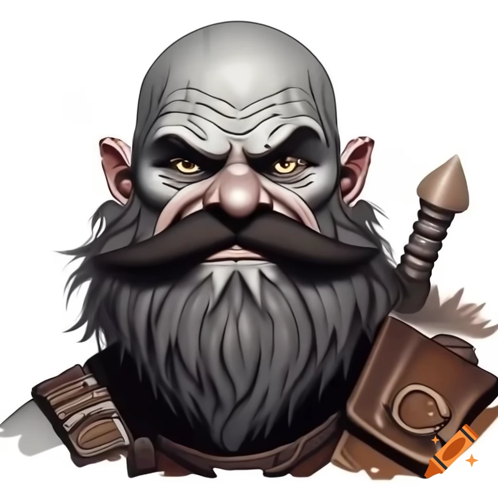 Dwarf warlock with grey skin, wearing leather armor and wielding a maul
