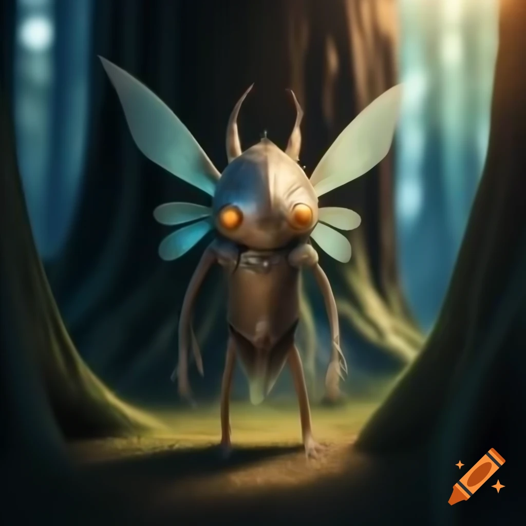 Photorealistic 3D render of a fairy next to a tree in a forest