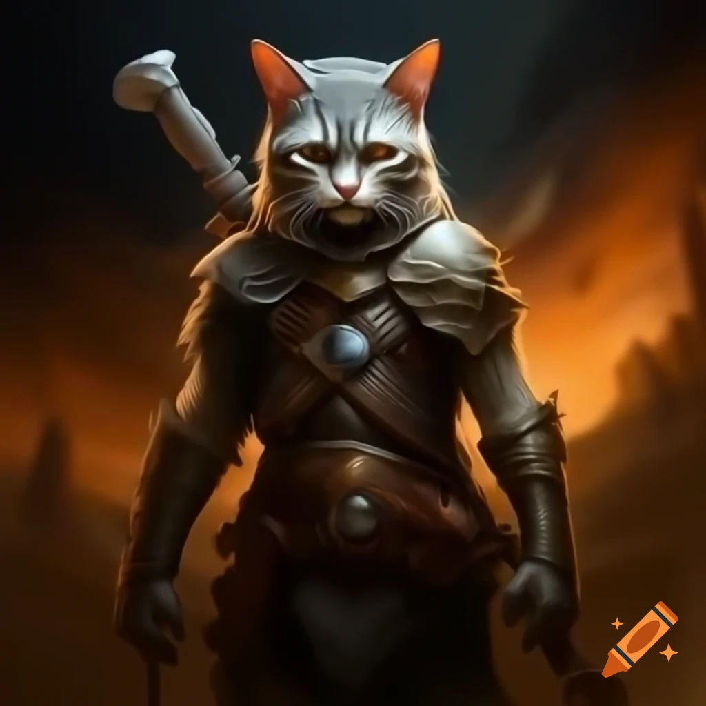 Catfolk adventurer wielding multi-tailed whip against fierce beasts in twisted shadows