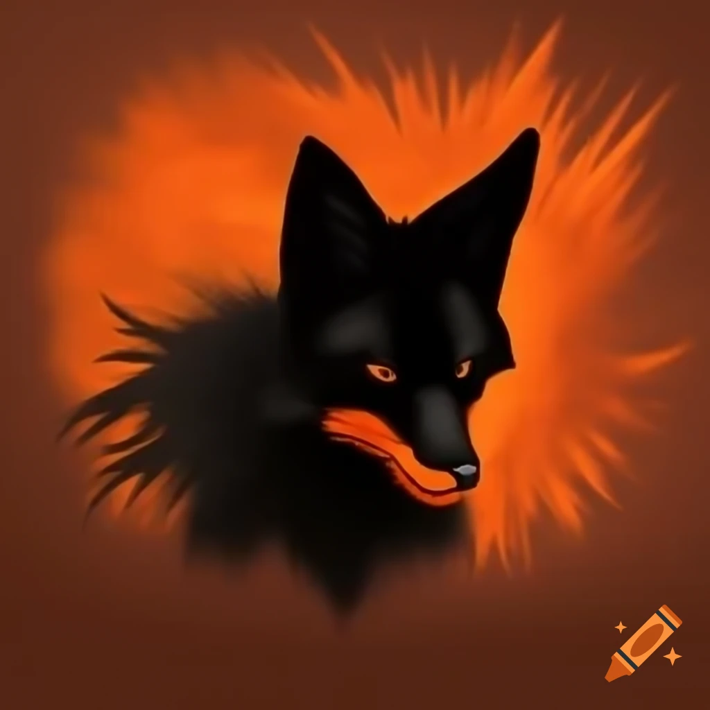 Black fox with orange snout and explosion in background