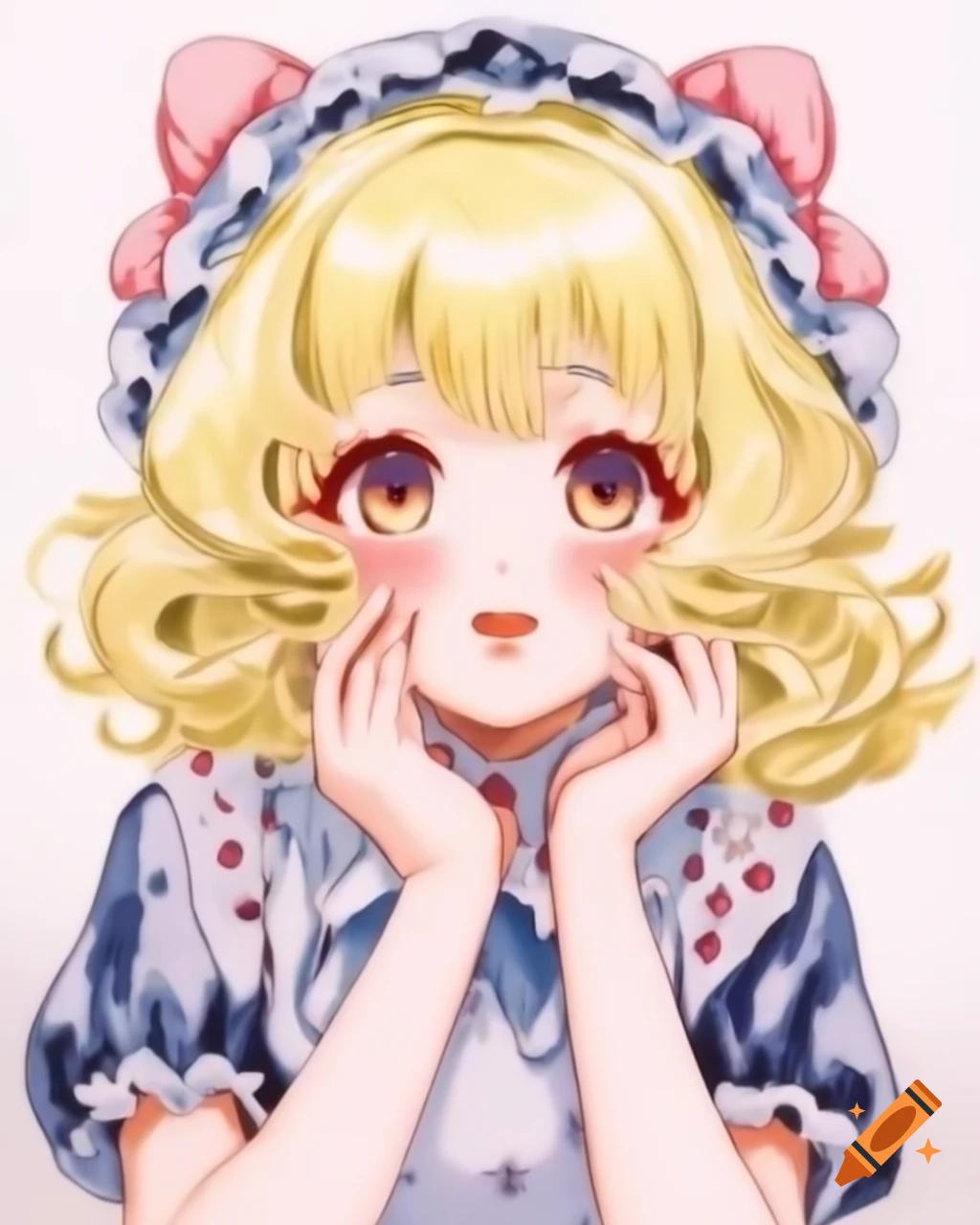 Japanese sweet lolita gyaru on school rooftop, ink and watercolor style