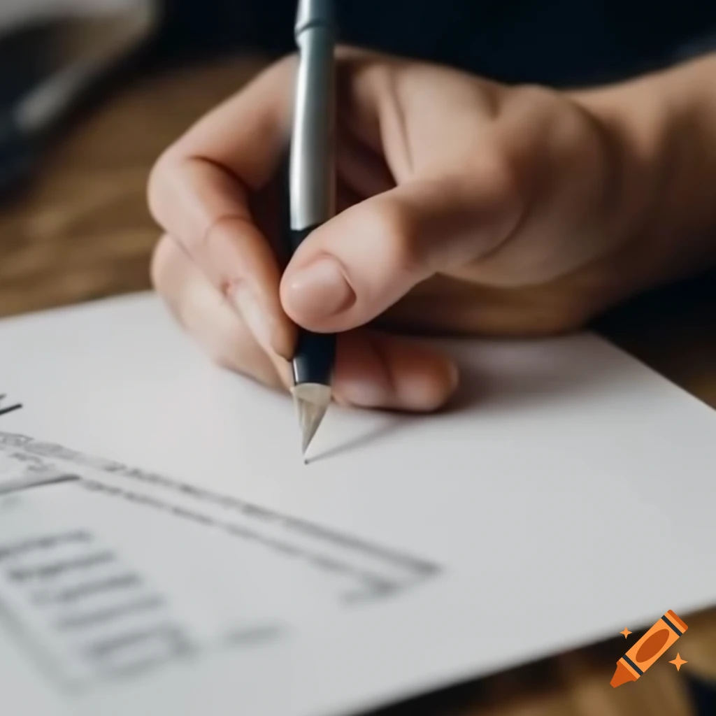 Writing with a pen on paper