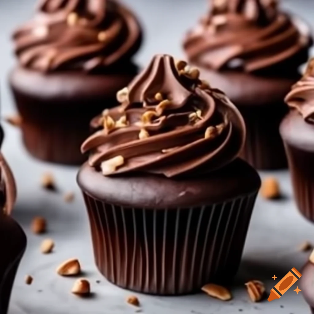 Chocolate cupcakes drizzled with Nutella sauce