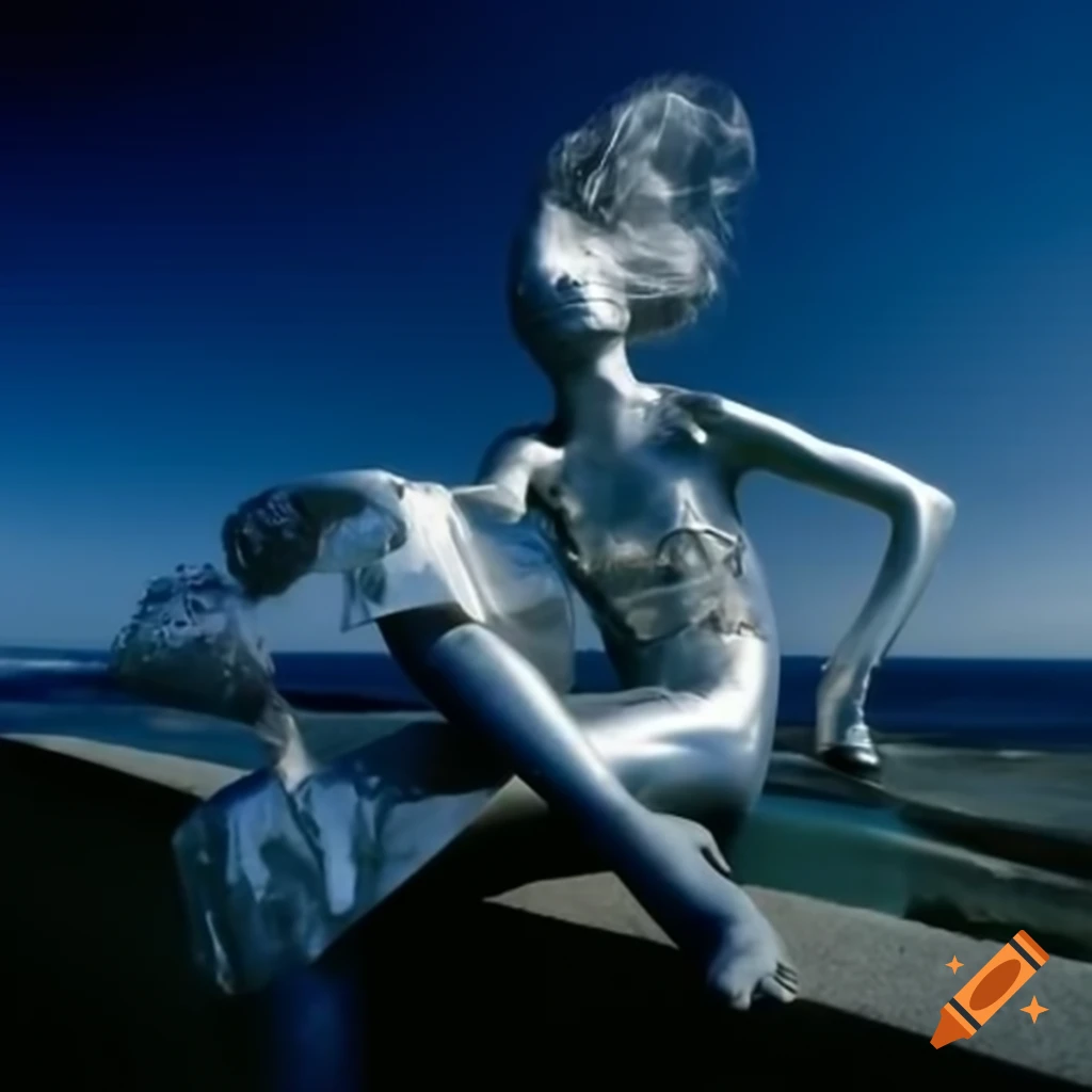 Pop surreal photography featuring a silver statue from the 2000s
