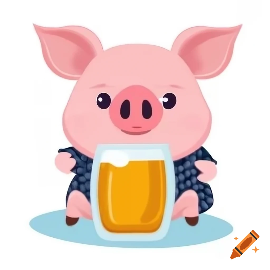 Piglet in checkered shirt enjoying giant glass of beer