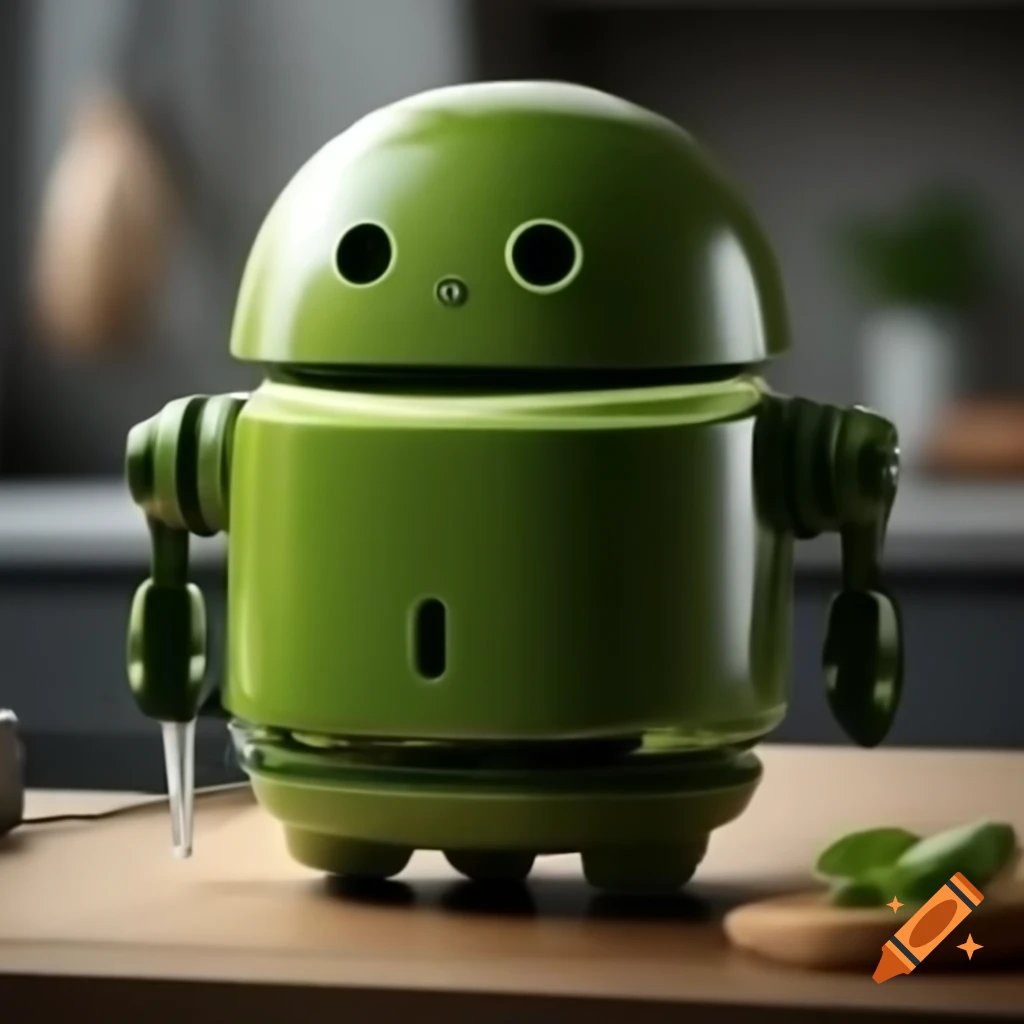 Zucchini-green culinary robot designed for cooking