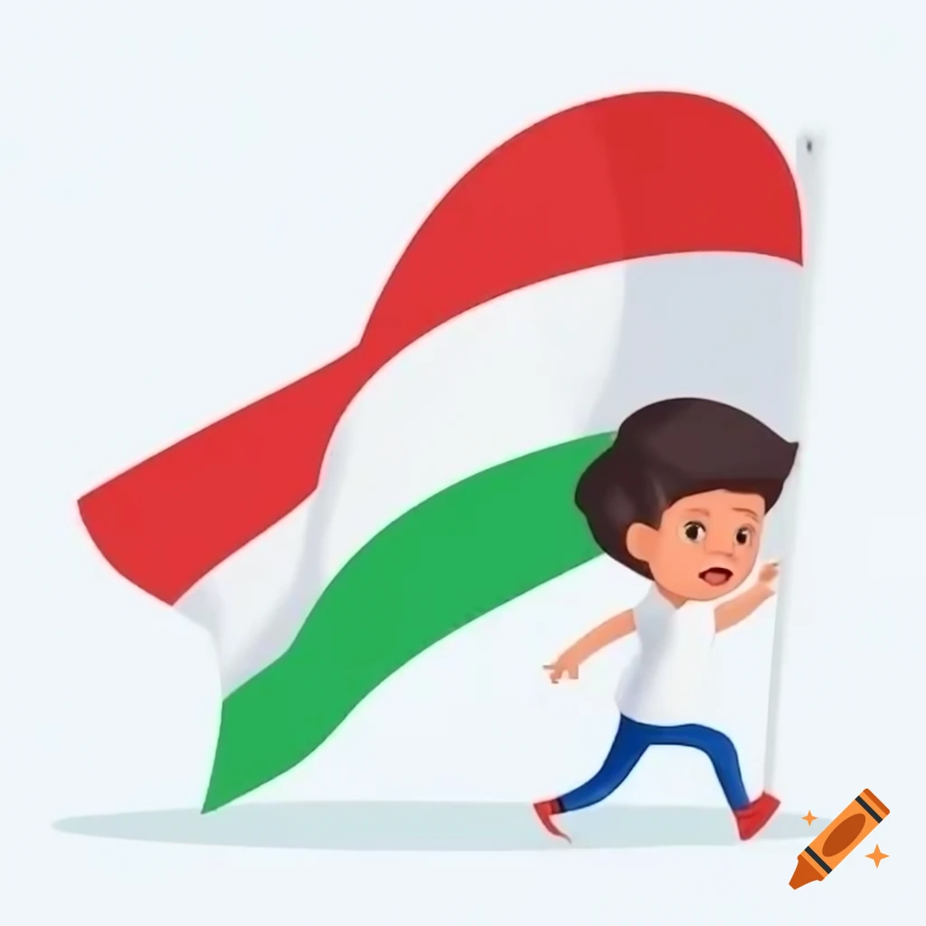 Boy running with Hungarian flag