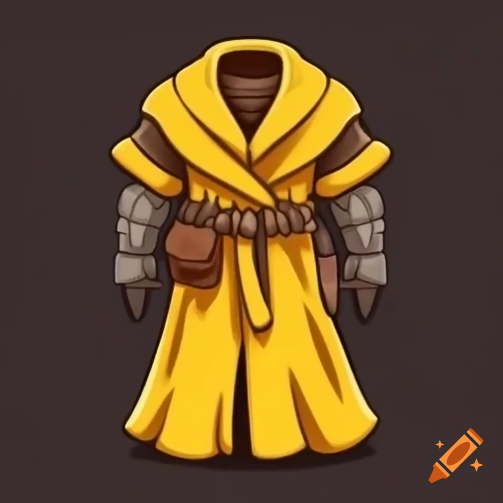Yellow wool robe and light leather armor with gauntlet, styled as in darkest dungeon