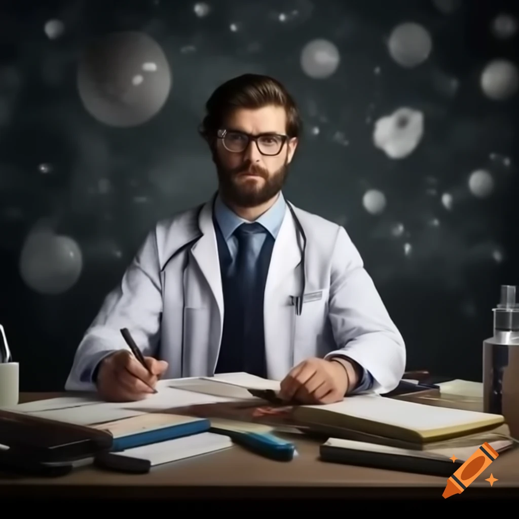 Scientist studying the universe, dressed in lab coat
