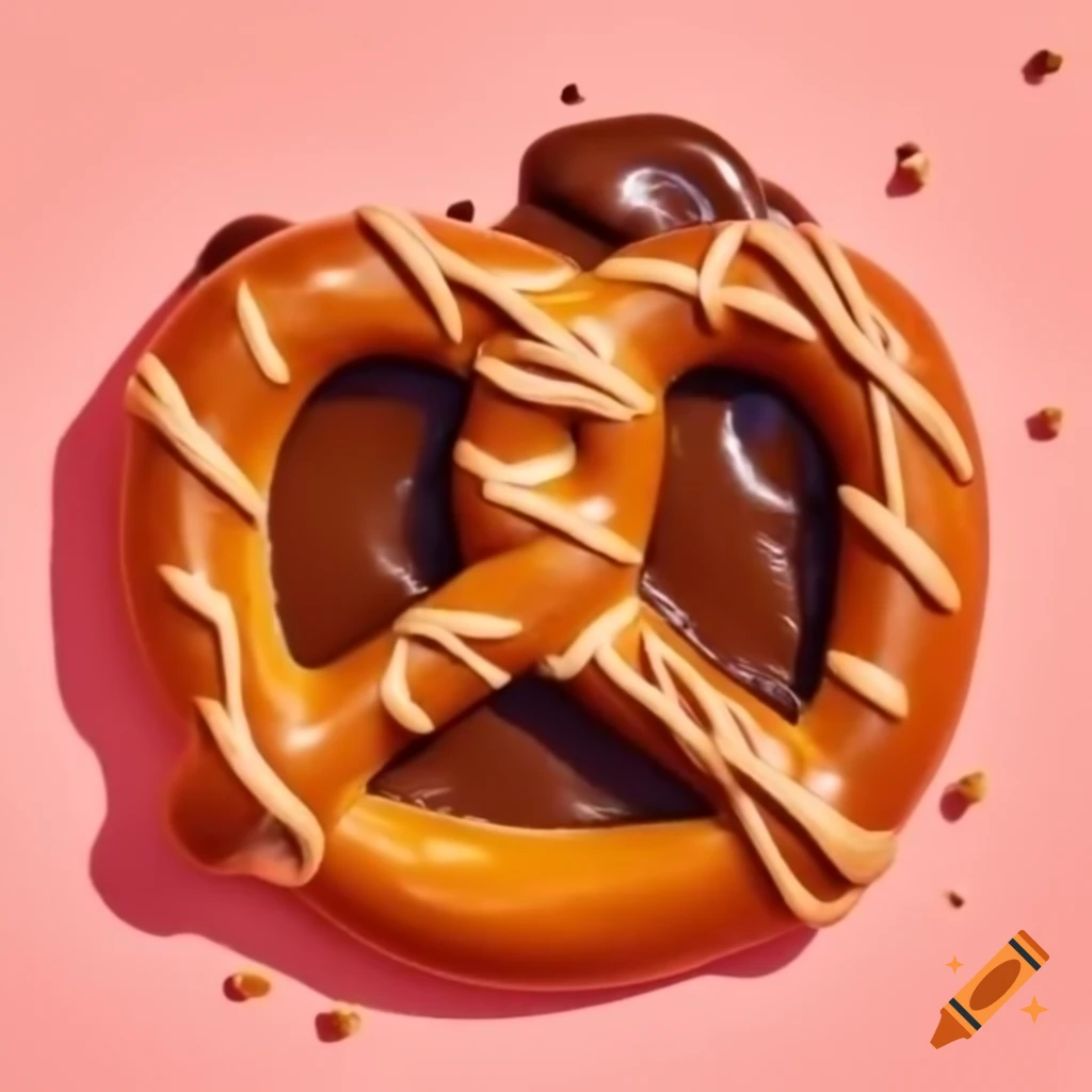 Pretzel shaped brownie topped with salted caramel on craiyon
